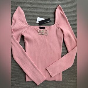 NWT pink ribbed top rhinestone bows super stretchy medium large